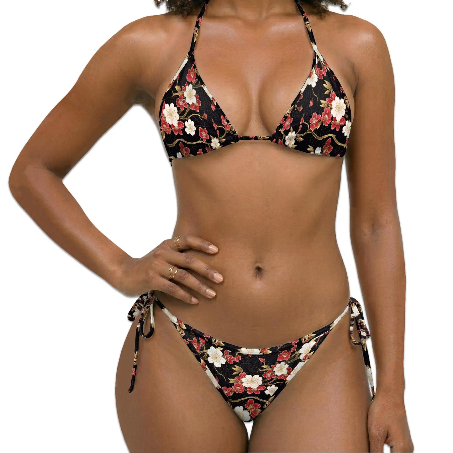 Vintage Sakura Blossom Bikini Set for Women, Two Piece Swimsuit, Japanese Floral Beachwear | Azhawaiian