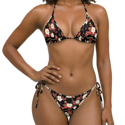 Vintage Sakura Blossom Bikini Set for Women, Two Piece Swimsuit, Japanese Floral Beachwear | Azhawaiian