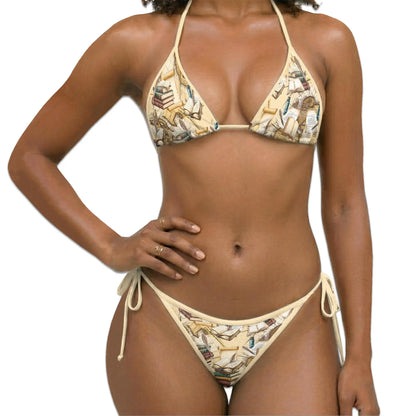 Vintage Book Bikini Set for Women, Two Piece Swimsuit, Literary Pattern Beachwear | Azhawaiian