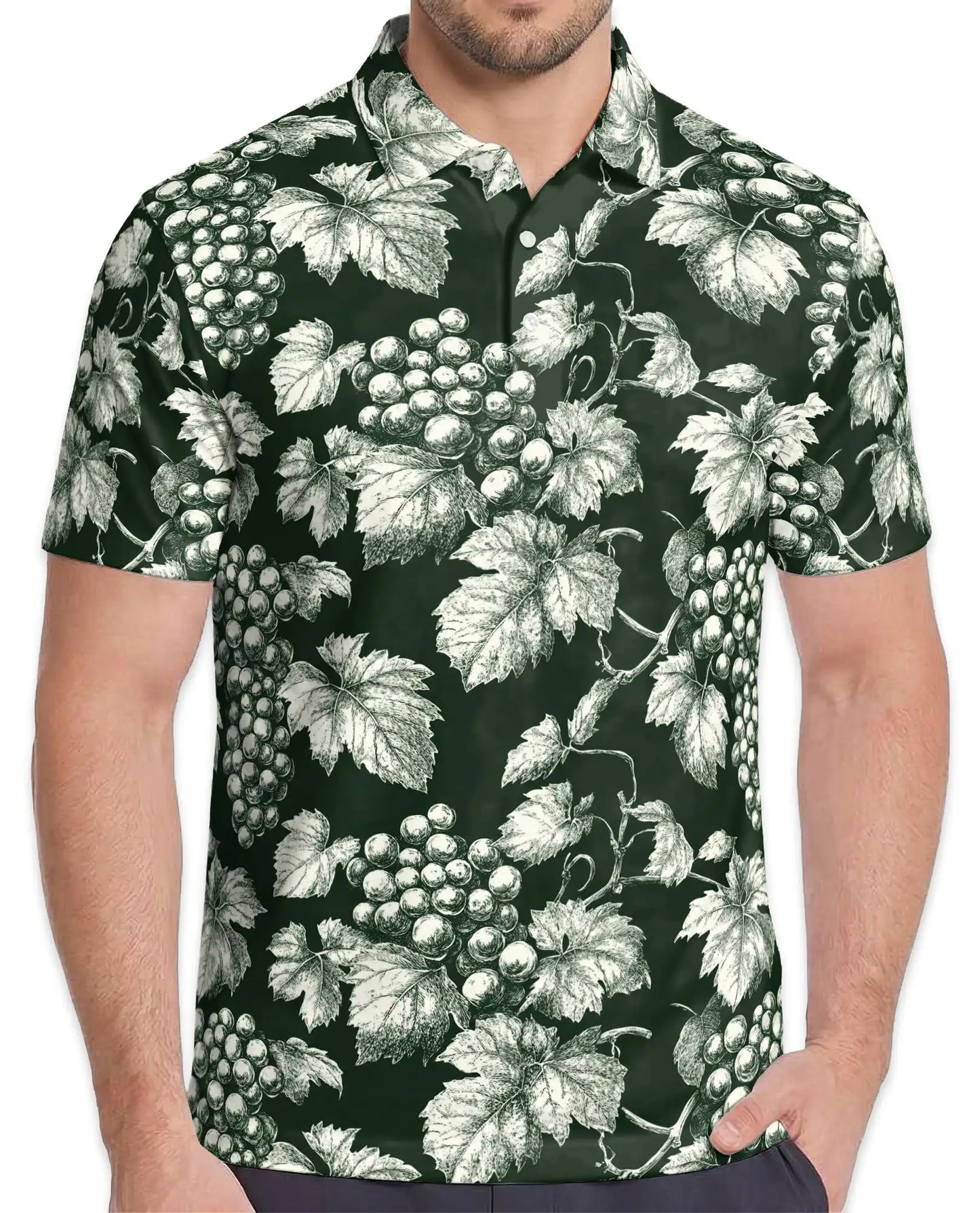 Vintage Grape Vine Polo Shirt - Vineyard Botanical Style | Azhawaiian