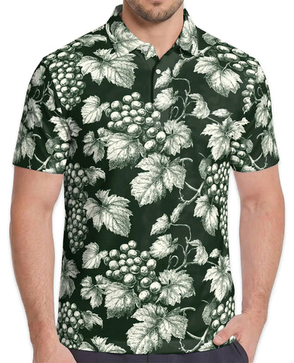Vintage Grape Vine Polo Shirt - Vineyard Botanical Style | Azhawaiian