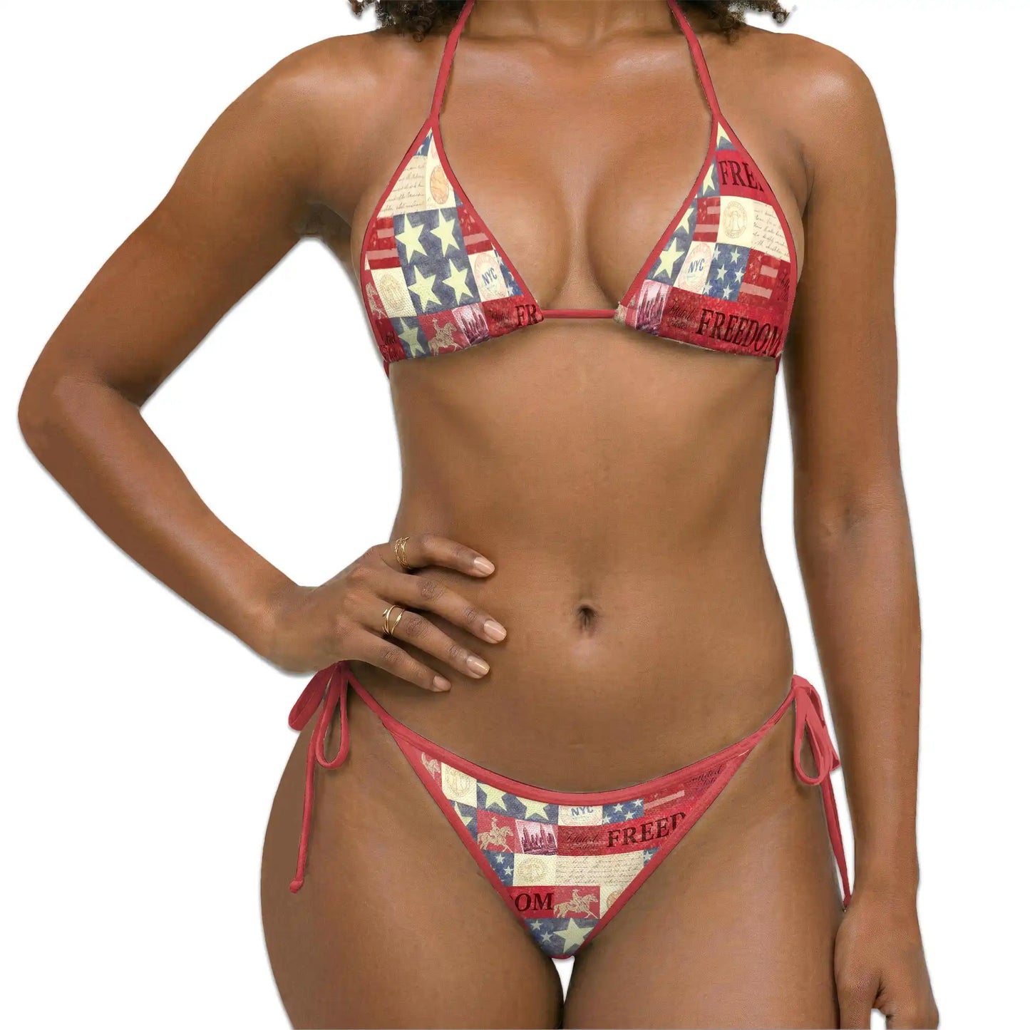 Happy Independence Day Bikini Set for Women, Two Piece Swimsuit, Patriotic Beachwear | Azhawaiian