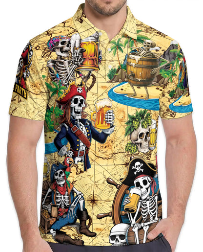Skeleton Pirate Polo Shirt for Men, Treasure Map Party Style | Azhawaiian