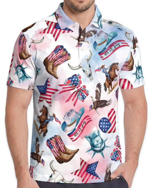 4th of July American Patriotic Horse Polo Shirt for Men | Azhawaiian