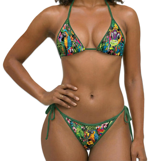 Jungle Parrot Bikini Set for Women, Two Piece Swimsuit, Tropical Bird Beachwear | Azhawaiian