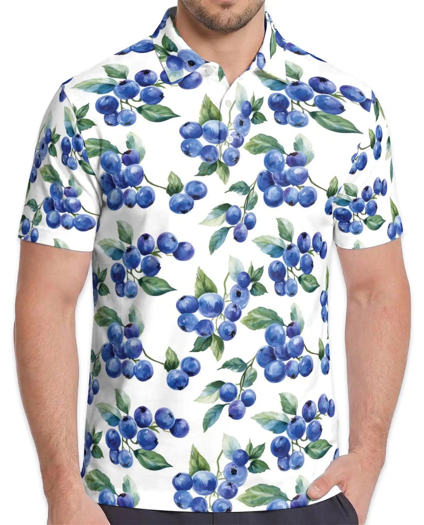Blueberry Fruit Hawaiian Polo Shirt for Men, Tropical Summer Style | Azhawaiian