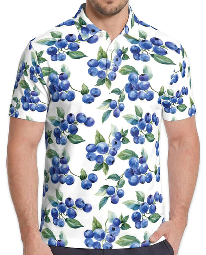 Blueberry Fruit Hawaiian Polo Shirt for Men, Tropical Summer Style | Azhawaiian
