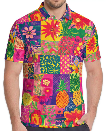 Pineapple Tropical 3D Polo Shirt for Men, Colorful Island Print | Azhawaiian