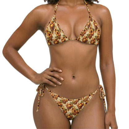 Harvest Gingham Bikini Set for Women Two Piece Swimsuit, Fall Sunflower| Azhawaiian