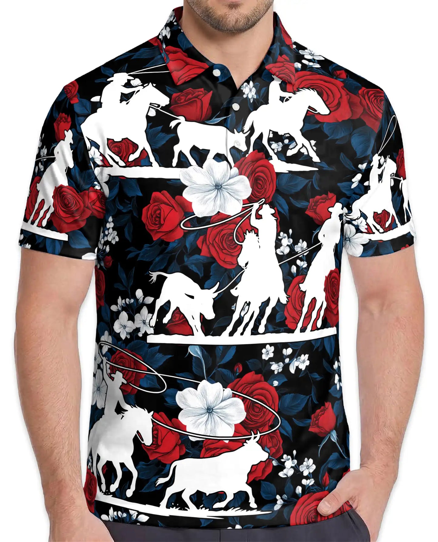 Cowboy Rodeo Bull Riding Polo Shirt for Men, Western Style | Azhawaiian