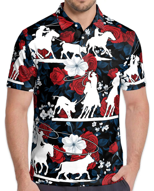 Cowboy Rodeo Bull Riding Polo Shirt for Men, Western Style | Azhawaiian