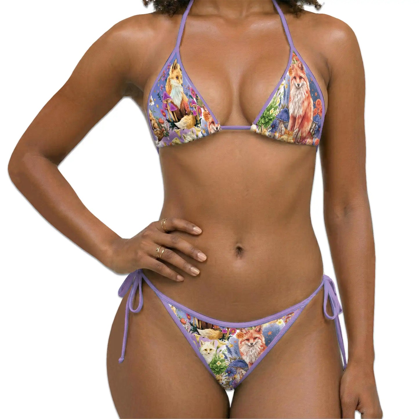Fox Into Spring Bikini Set for Women, Two Piece Swimsuit, Floral Woodland Beachwear | Azhawaiian