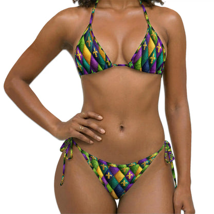 Mardi Gras Argyle Bikini Set for Women, Two Piece Swimsuit, Carnival Festival Beachwear | Azhawaiian