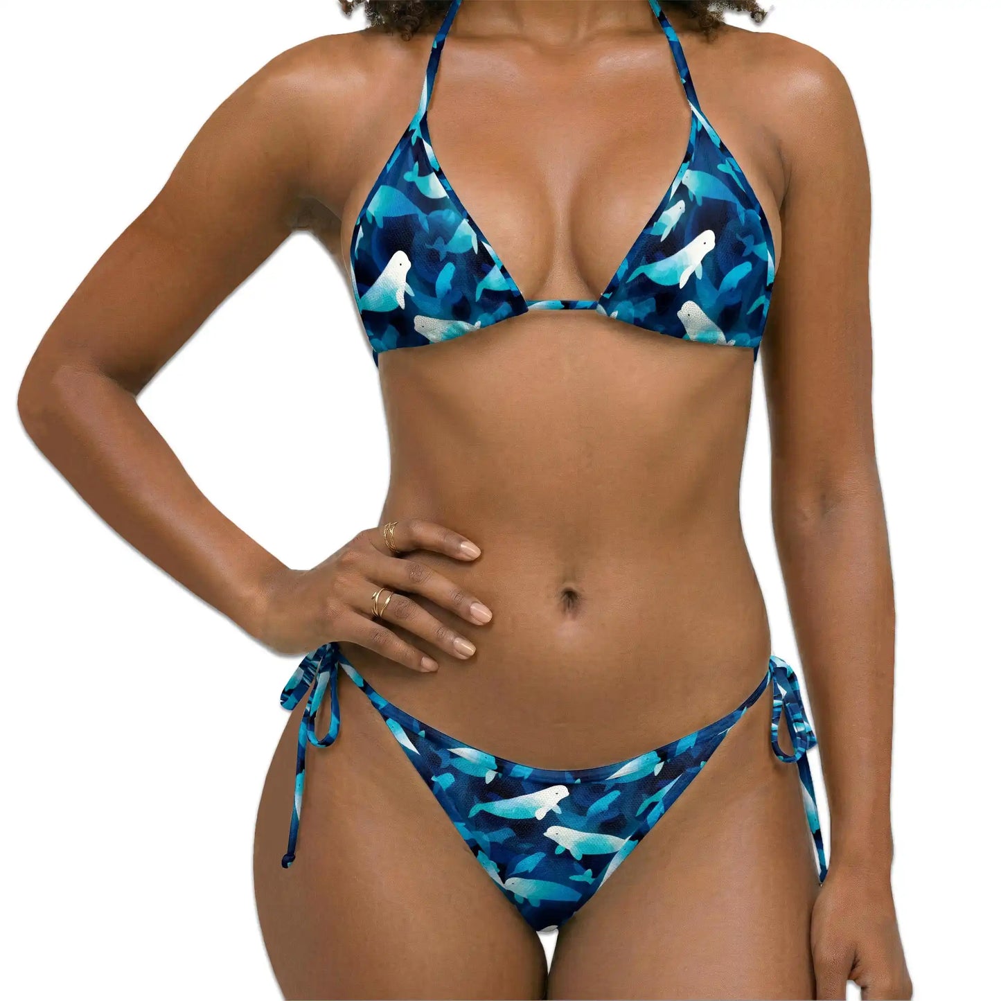 Cute Beluga Whale Bikini Set for Women, Two Piece Swimsuit, Ocean Animal Beachwear | Azhawaiian