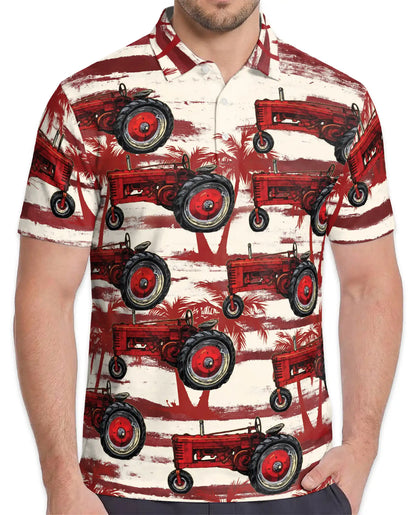 Vintage Tractor Polo Shirt, Farm Life Print | Azhawaiian