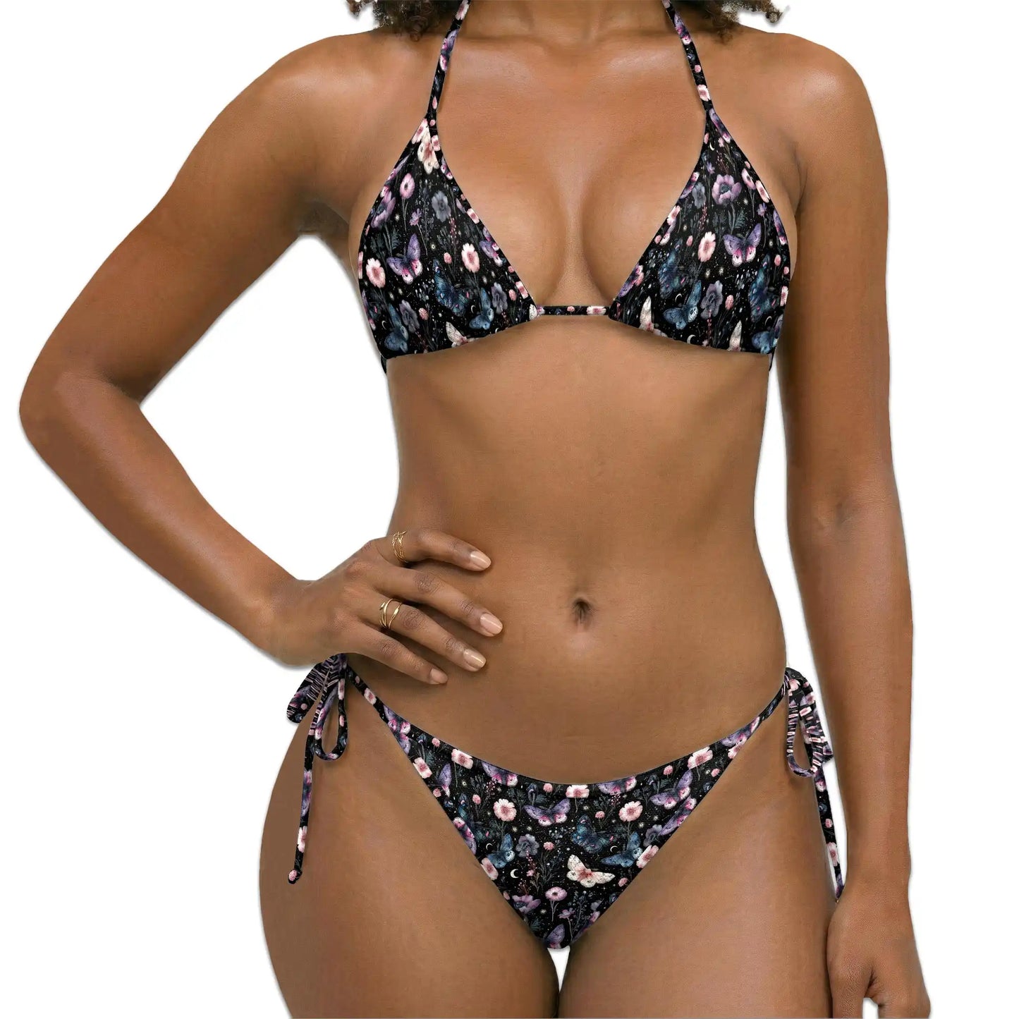Moon and Flower Bikini Set for Women, Two Piece Swimsuit, Celestial Floral Beachwear | Azhawaiian