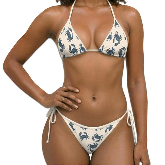 Crab Pattern Bikini Set for Women, Two Piece Swimsuit, Coastal Seafood Beachwear | Azhawaiian