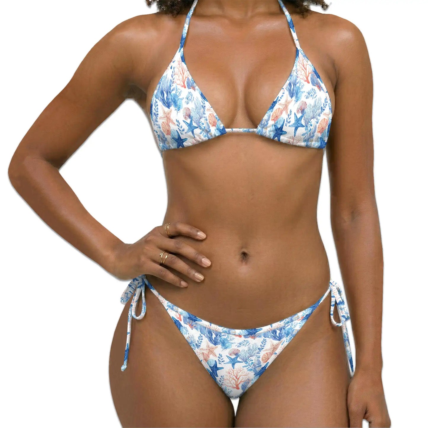 Coral Bikini Set for Women, Two Piece Swimsuit, Ocean Sea Life Beachwear | Azhawaiian