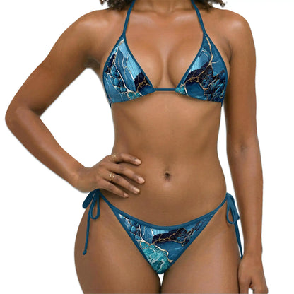 Gold Liquid Marble Bikini Set for Women, Two Piece Swimsuit, Luxury Abstract Beachwear | Azhawaiian