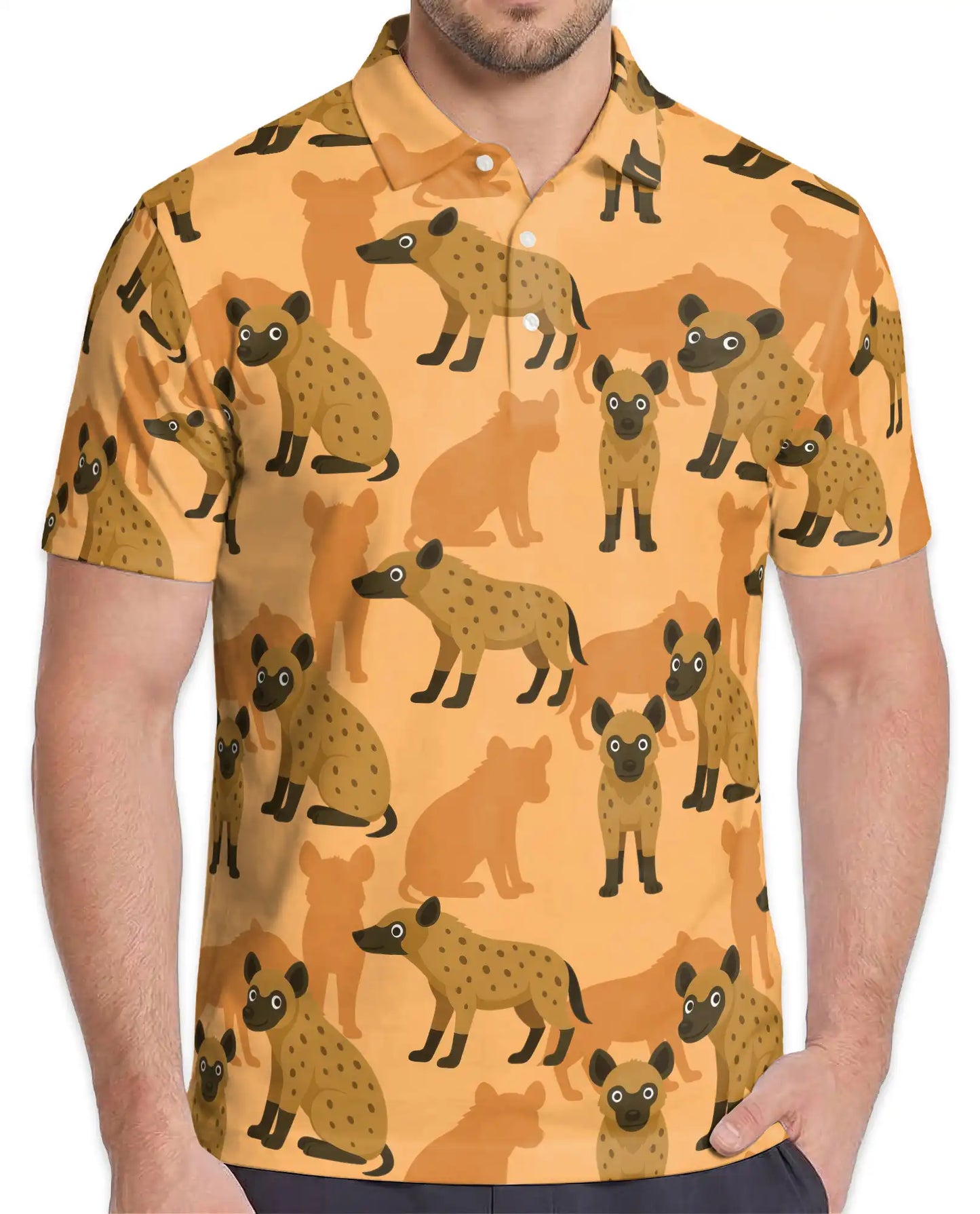 Hyena Polo Shirt, African Wildlife Print | Azhawaiian