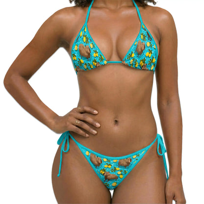 Capybara Lemon Bikini Set for Women, Two Piece Swimsuit, Tropical Animal Beachwear | Azhawaiian