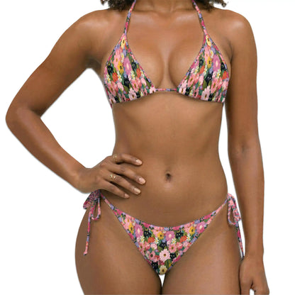 Black Cat in Flower Bikini Set for Women, Two Piece Swimsuit, Floral Cat Beachwear | Azhawaiian