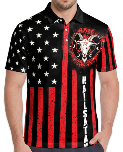 Hail Satan American Flag Polo Shirt for Men, Gothic Punk Style | Azhawaiian