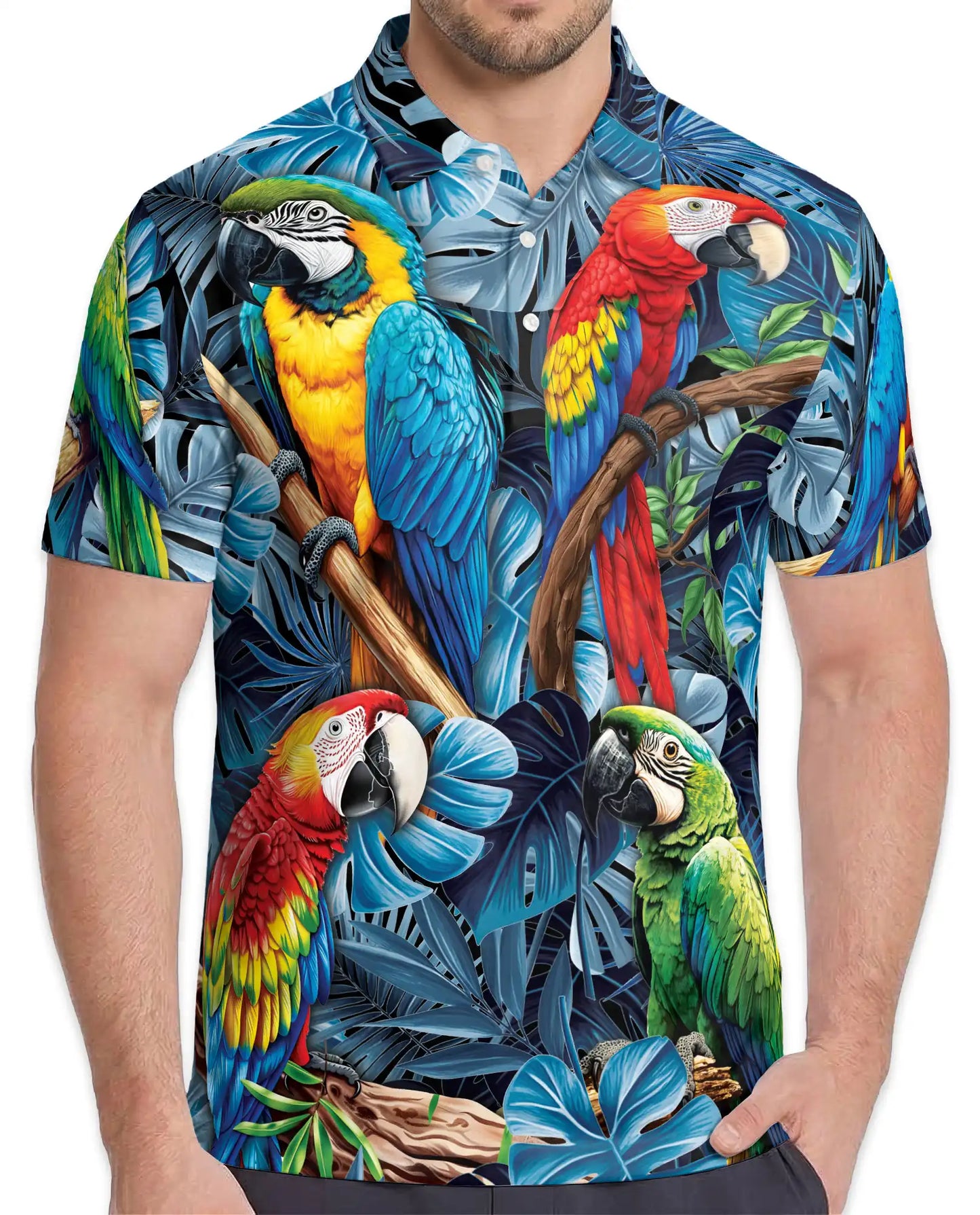 Tropical Parrot Polo Shirt - Colorful Macaw Jungle Style | Azhawaiian