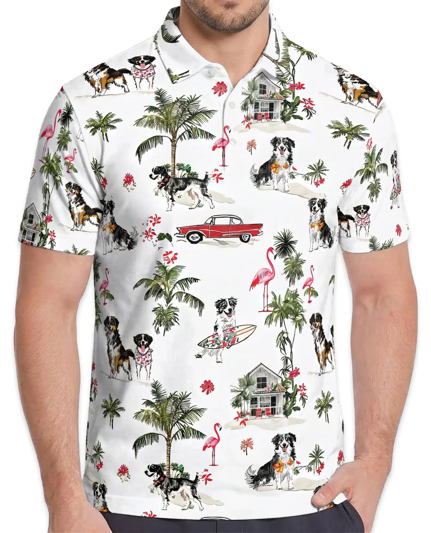 Bernese Mountain Dog Polo Shirt, Tropical Beach Print | Azhawaiian