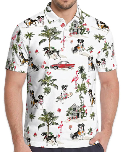 Bernese Mountain Dog Polo Shirt, Tropical Beach Print | Azhawaiian