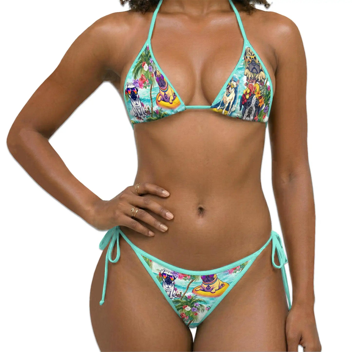 Tropical Pug Bikini Set for Women, Two Piece Swimsuit, Funny Dog Beachwear | Azhawaiian