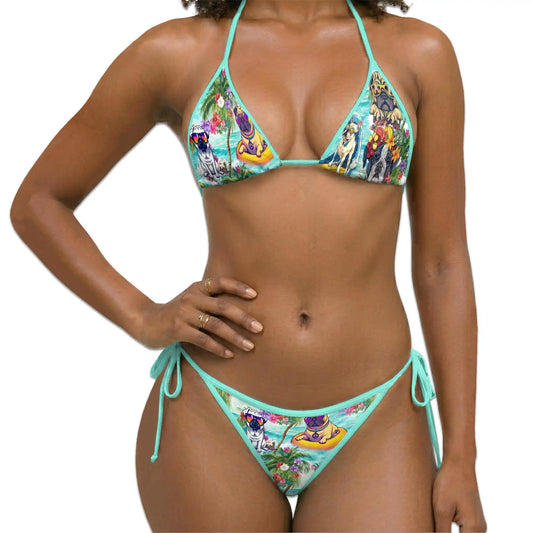 Tropical Pug Bikini Set for Women, Two Piece Swimsuit, Funny Dog Beachwear | Azhawaiian