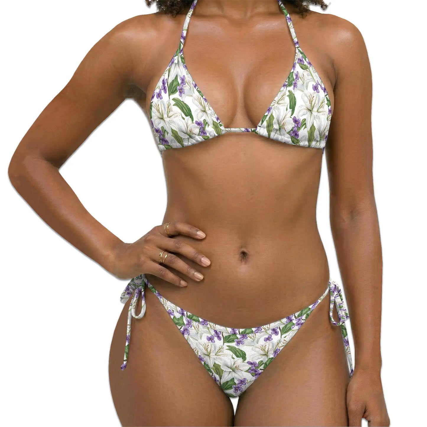 White Lily Bikini Set for Women, Two Piece Swimsuit, Elegant Floral Beachwear | Azhawaiian