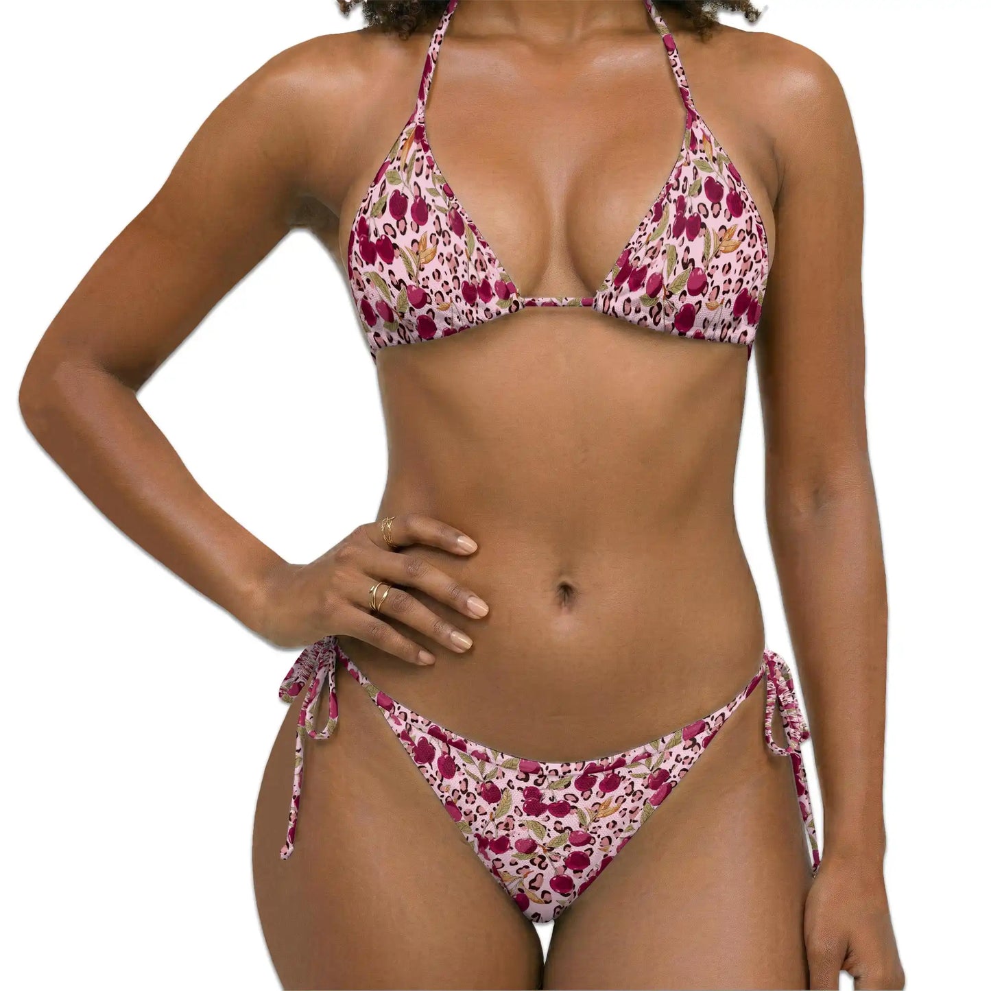 Pink Leopard Bikini Set for Women, Two Piece Swimsuit, Cherry Animal Print Beachwear | Azhawaiian