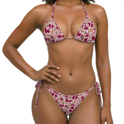 Pink Leopard Bikini Set for Women, Two Piece Swimsuit, Cherry Animal Print Beachwear | Azhawaiian