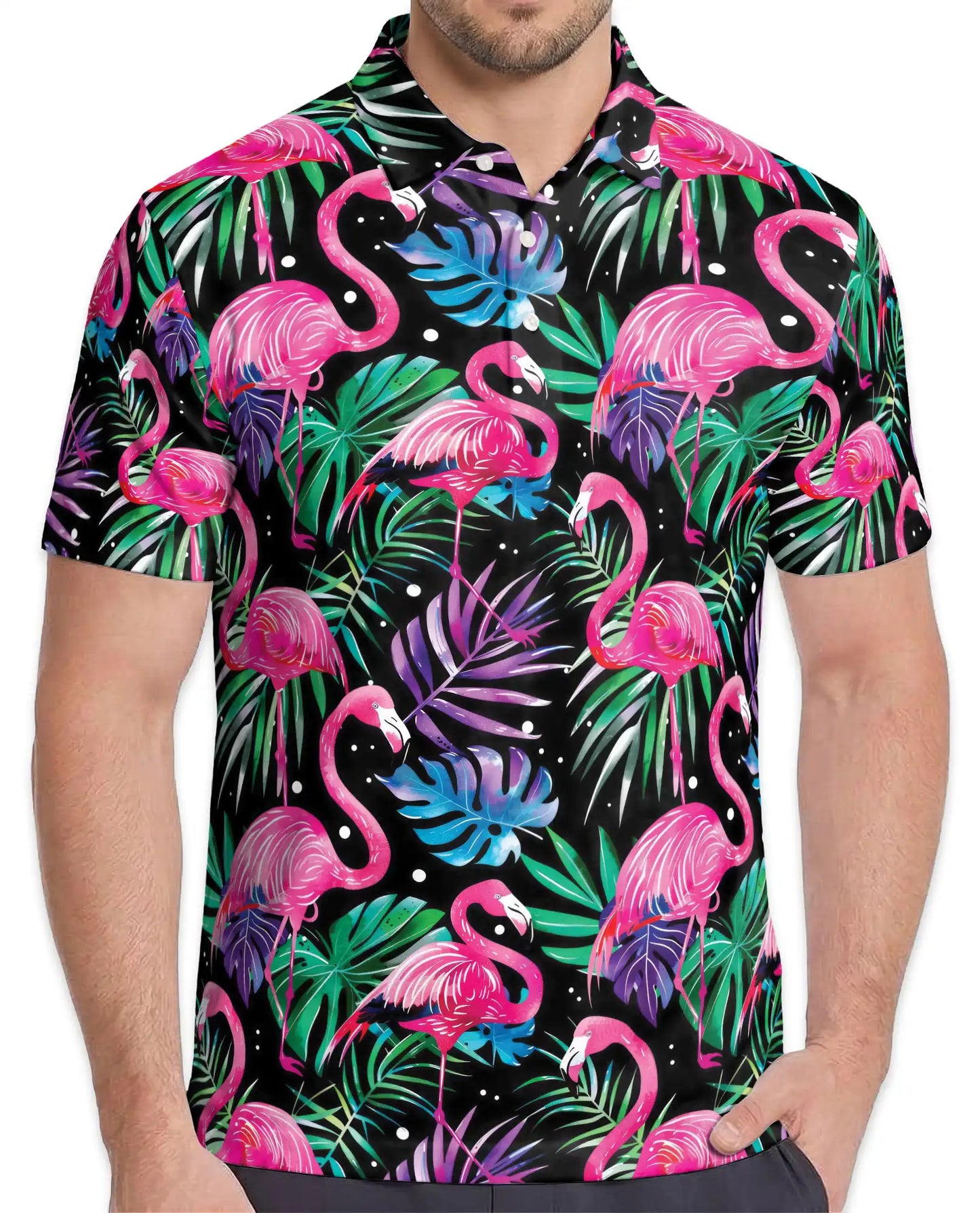 Pink Flamingo Polo Shirt for Men, Tropical Beach Style | Azhawaiian