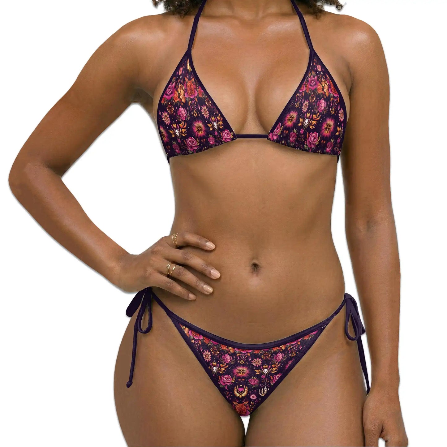 Traditional Pattern Bikini Set for Women Two Piece Swimsuit, Floral Folk Art| Azhawaiian