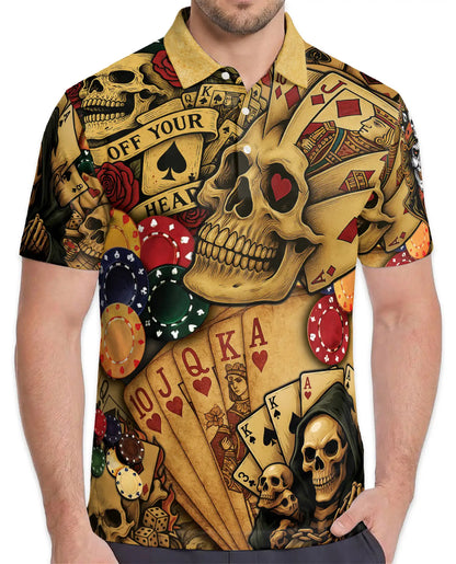 Skull Poker Polo Shirt for Men, Casino Party Style | Azhawaiian