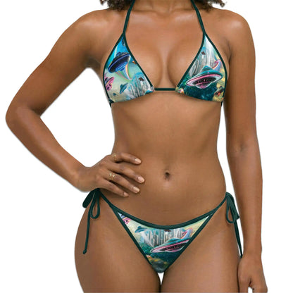 Alien UFO Bikini Set for Women, Two Piece Swimsuit, Sci Fi Space Beachwear | Azhawaiian