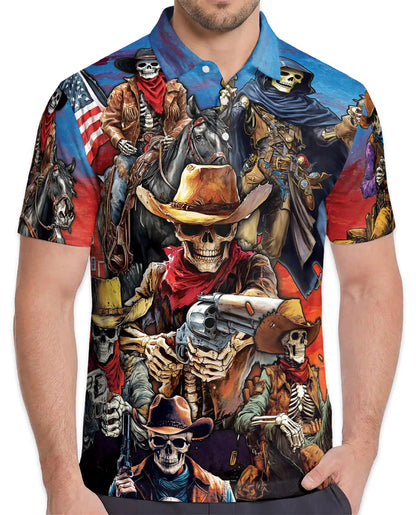 Skeleton Cowboy Polo Shirt - Wild West Outlaw Style | Azhawaiian