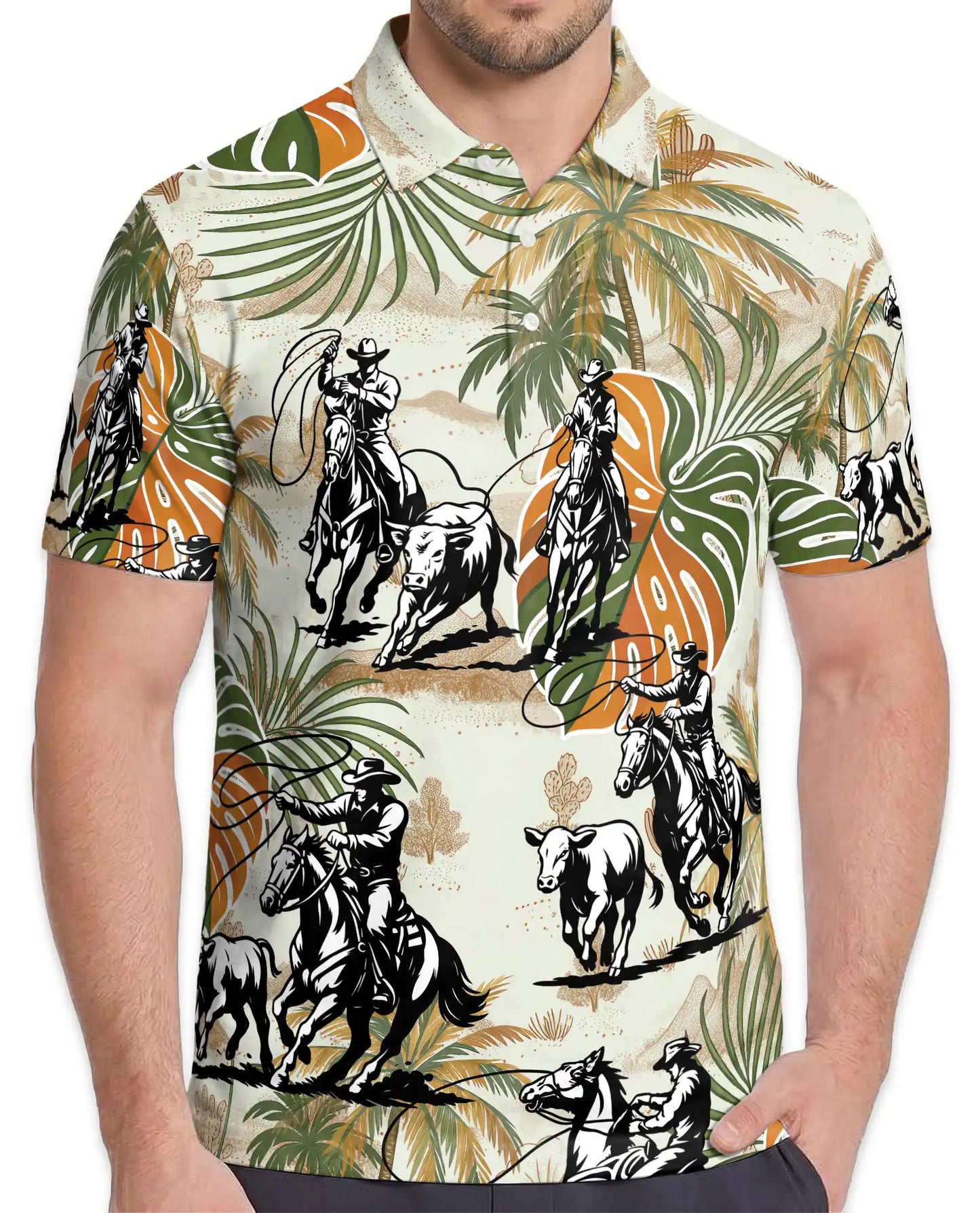Cowboy Rodeo Cattle 3D Polo Shirt for Men | Azhawaiian