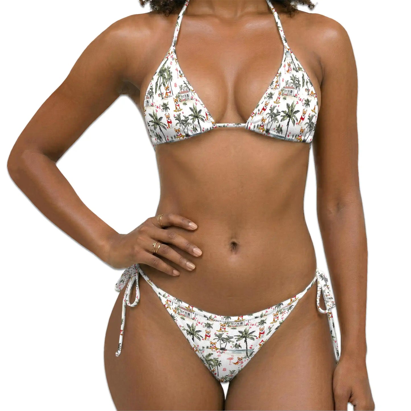 Cute Corgi Bikini Set for Women, Two Piece Swimsuit, Tropical Dog Beachwear | Azhawaiian