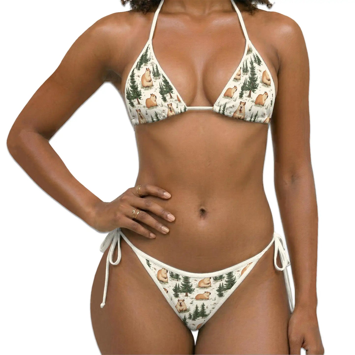 Capybara Pattern Print Bikini Set for Women, Two Piece Swimsuit, Craft Beer Beachwear | Azhawaiian