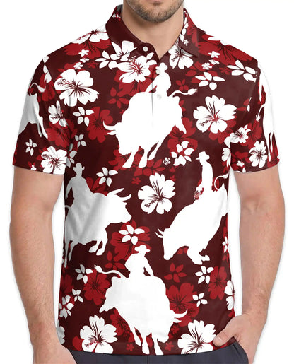 Red Rodeo Cowboy Floral 3D Polo Shirt for Men | Azhawaiian