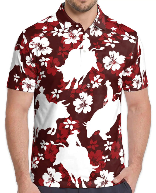 Red Rodeo Cowboy Floral 3D Polo Shirt for Men | Azhawaiian