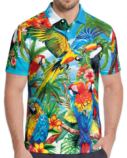 Tropical Parrot Polo Shirt for Men, Jungle Vacation Style | Azhawaiian