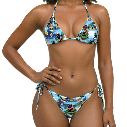 Tropical Black Cat Bikini Set for Women, Two Piece Swimsuit, Cat Beachwear | Azhawaiian