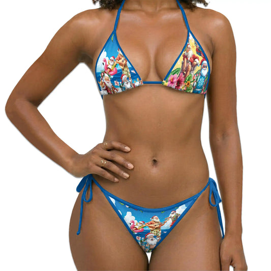 Funny Santa Claus Surfing Bikini Set for Women, Two Piece Swimsuit, Tropical Christmas Beachwear | Azhawaiian