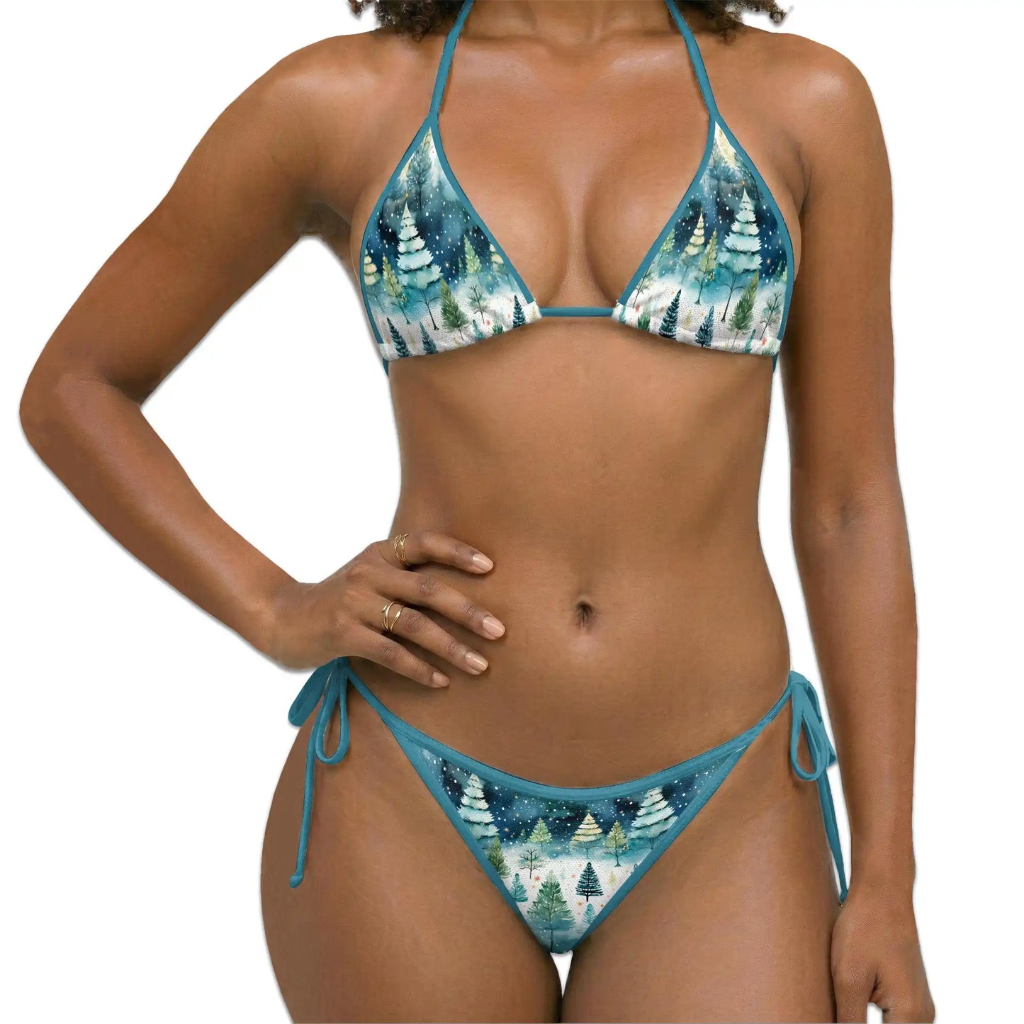 Christmas Tree Pattern Bikini Set for Women, Two Piece Swimsuit, Winter Holiday Beachwear | Azhawaiian