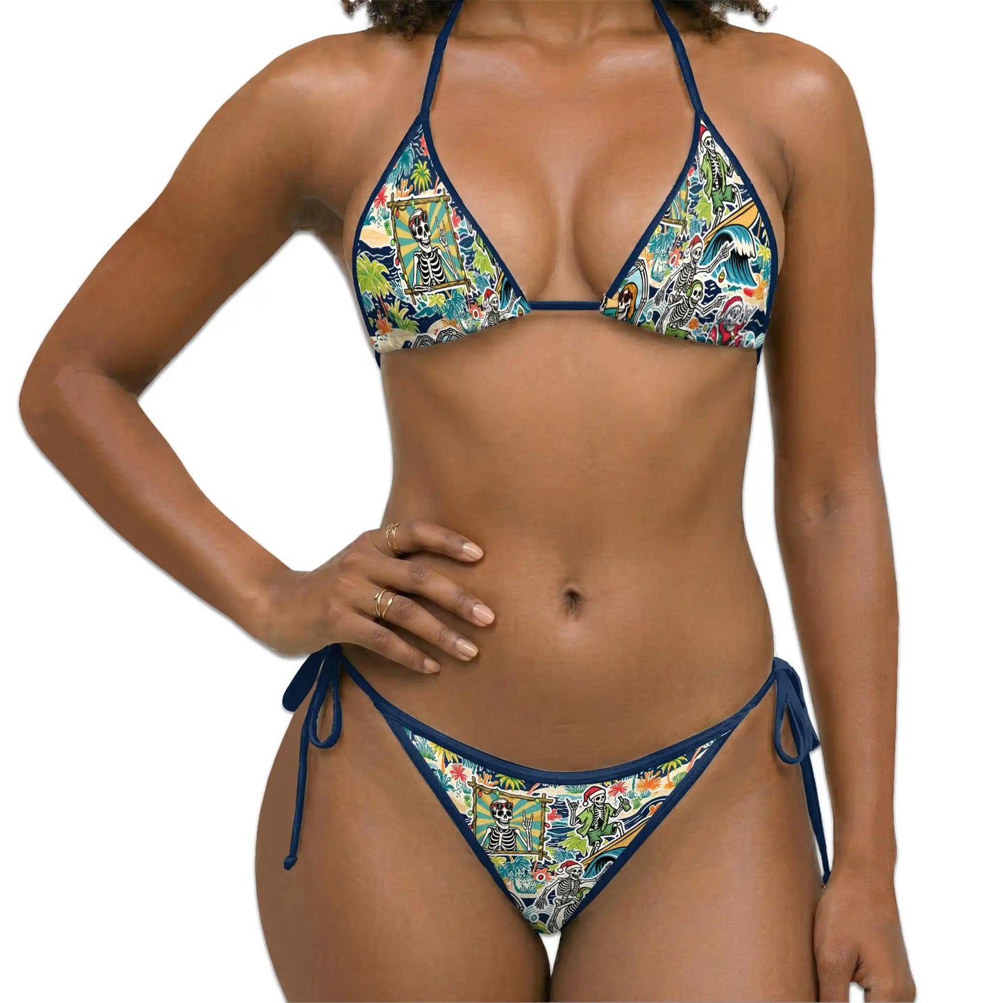 Skeleton Santa Bikini Set for Women Two Piece Swimsuit, Tropical Skull Christmas | Azhawaiian